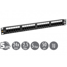 19" patch panel Solarix 24 x RJ45 CAT5E UTP 150 MHz černý 1U SX24-5E-UTP-BK