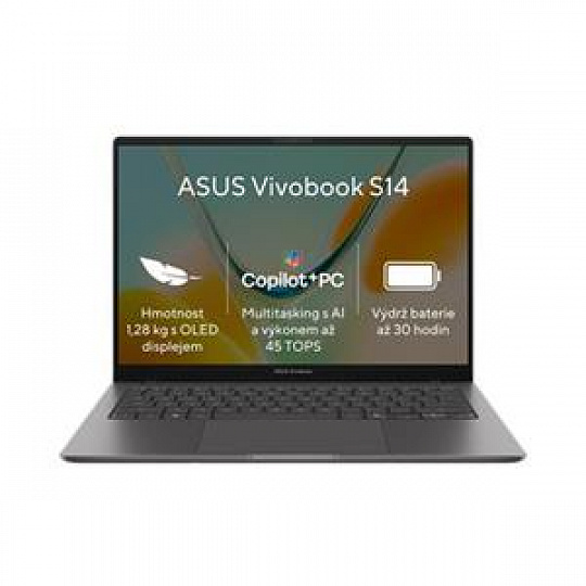 ASUS Vivobook S14 - Snapdragon X X1 26 101/16GB/512GB SSD/14"/WUXGA/IPS/2y PUR/Win 11 Home/šedá ASUS Vivobook S14 - Snapdragon X X1 26 101/16GB/512GB SSD/14"/WUXGA/IPS/2y PUR/Win 11 Home/šedá