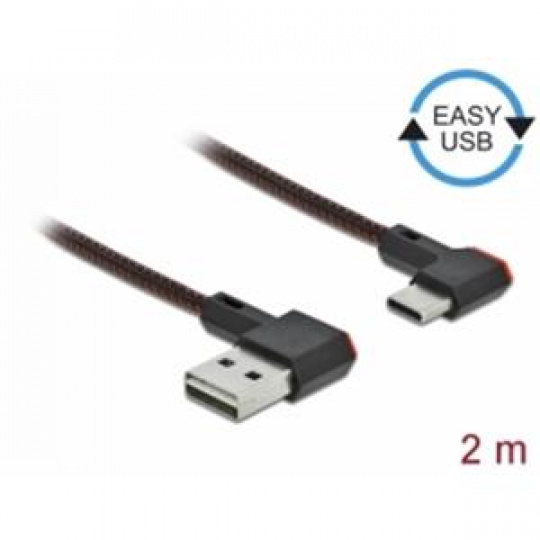 Delock Kabel EASY-USB 2.0 Typ-A samec na USB Type-C™ samec pravoúhlý levý / pravý 2 m černý