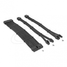 Delock Sada prodlužovacích kabelů pro zdroj (PSU), 30 cm, 6 kusů, opletené s kabelovými hřebeny, černá