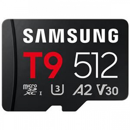 Samsung T9/Micro SDXC/512GB/UHS-I U3 / Class 10/+ Adaptér/Černá + Adaptér Samsung T9/Micro SDXC/512GB/UHS-I U3 / Class 10/+ Adaptér/Černá + Adaptér