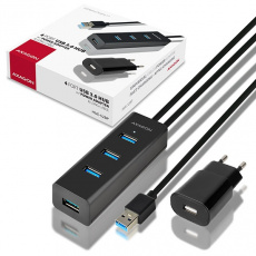 AXAGON HUE-S2BP, 4x USB 3.0 CHARGING hub, vč. AC adaptéru, kabel USB-A 1.2m