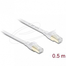 Delock Plochý spojovací kabel RJ45 Cat.8.1 U/FTP, až 40 Gbps, 0,5 m, bílý Delock Plochý spojovací kabel RJ45 Cat.8.1 U/FTP, až 40 Gbps, 0,5 m, bílý
