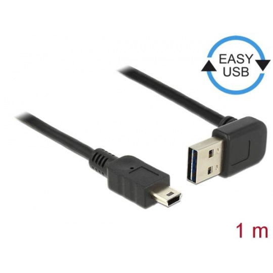 Delock Kabel EASY-USB 2.0 Typ-A samec pravoúhlý nahoru / dolů > USB 2.0 Typ Mini-B samec 1 m