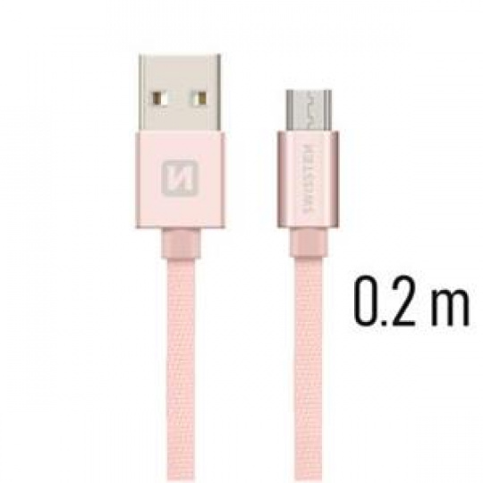 SWISSTEN DATA CABLE USB / MICRO USB TEXTILE 0,2M PINK