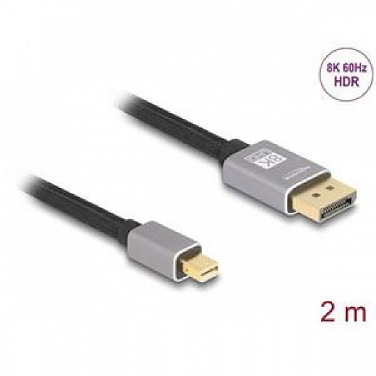 Delock Kabel mini DisplayPort na DisplayPort 8K 60 Hz 2 m šedá kovová bez západky Delock Kabel mini DisplayPort na DisplayPort 8K 60 Hz 2 m šedá kovová bez západky