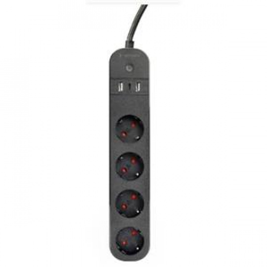 GEMBIRD chytrá prodlužovačka s USB nabíječkou, 4 zásuvky, černá