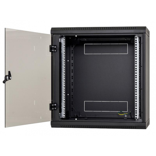 Nástěnný rack jednodílný 12U (š)600x(h)595 perforované dveře černý