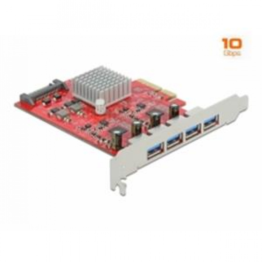 Delock PCI Express x4 Karta na 4 x externí SuperSpeed USB 10 Gbps (USB 3.2 Gen 2) USB Typ-A samice