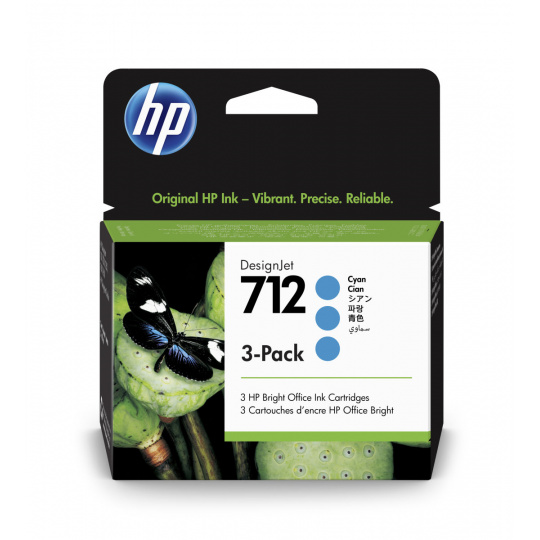 HP 712 Ink. náplň azurová, trojbalení; 3ED77A