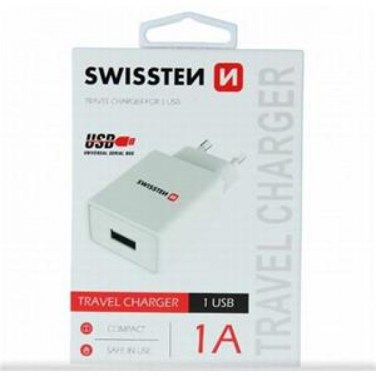 SWISSTEN SÍŤOVÝ ADAPTÉR SMART IC 1x USB 1A POWER BÍLÝ