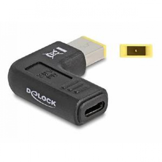 Delock Adaptér na kabel na nabíjení laptopu, ze zásuvky USB Type-C™ na zástrčku Lenovo 11,0 x 4,5 mm, úhlový 90°