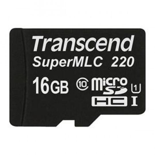 Transcend 16GB microSDHC220I UHS-I U1 (Class 10) SuperMLC průmyslová paměťová karta, 80MB/s R, 45MB/s W, černá