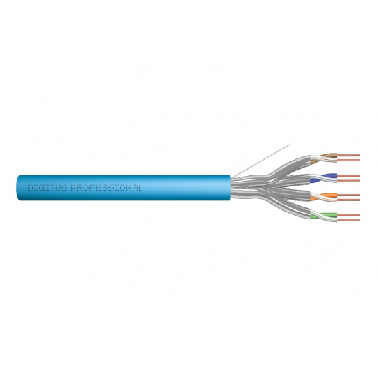 DIGITUS Instalační kabel CAT 6A U-FTP, 500 MHz Eca (EN 50575), AWG 23/1, buben 305 m, simplex, barva modrá