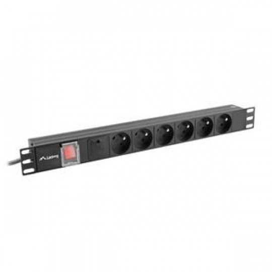 LANBERG NAPÁJECÍ DISTRIBUČNÍ JEDNOTKA (PDU) 19"  1U 16A 6X FRANCOUZSKÉ ZÁSUVKY 2M ČERNÁ