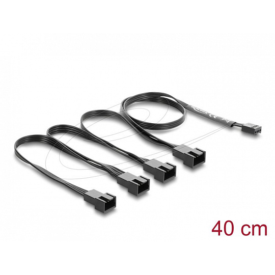 Delock Kabel ventilátoru z 1 čtyřpinové zásuvky PWM na 4 x 4 pinové zástrčky PWM, černý – délka 40 cm, s větví 20 cm