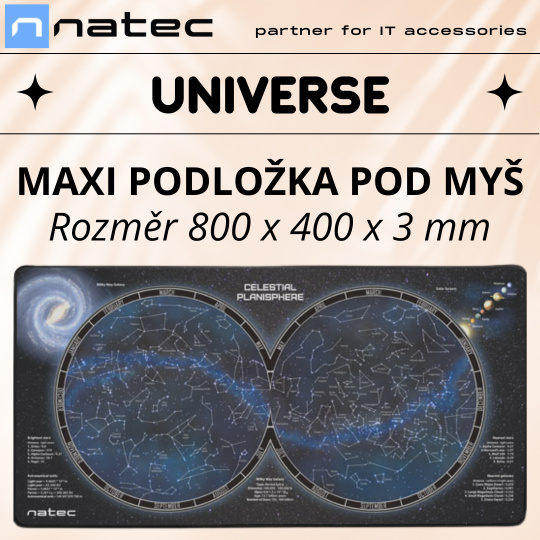 Maxi podložka pod myš Natec Universe, 80x40 cm