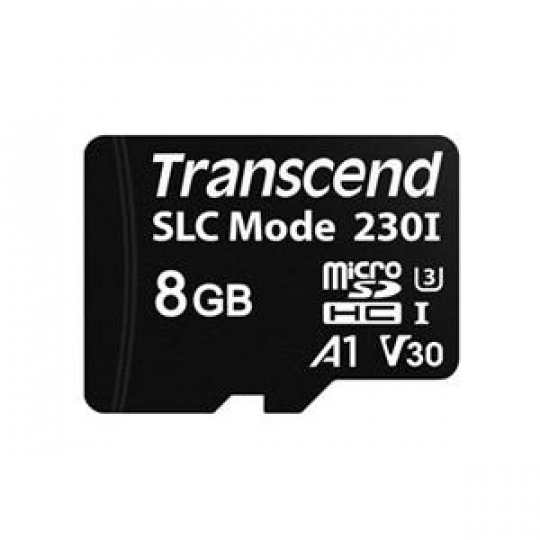 Transcend 8GB microSDHC230I UHS-I U3 V30 A1 (Class 10) 3D TLC (SLC mode) průmyslová paměťová karta, 100MB/s R, 70MB/s W