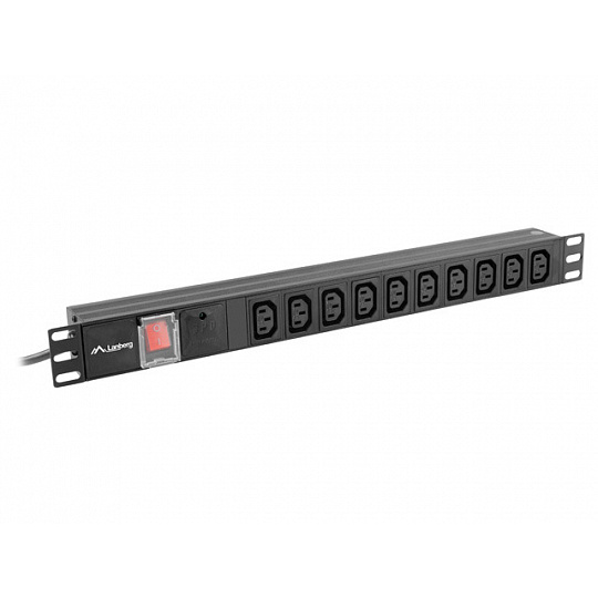 NAPÁJECÍ PANEL (PDU) 19" LANBERG 1U 10A 2m 10X IEC C13 ZÁSUVKA ČERNÁ C14