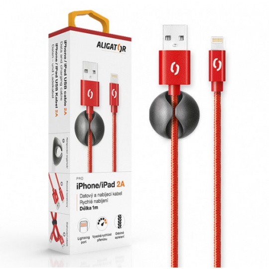 ALIGATOR PREMIUM Datový kabel 2A, Lightning červený