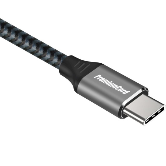 PremiumCord Kabel USB-C M/M, 100W 20V/5A 480Mbps bavlněný oplet, 1,5m