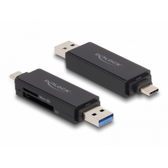 Delock SuperSpeed USB 5 Gbps čtečka karet USB Type-C™ / Typu-A pro paměťové karty SD a Micro SD