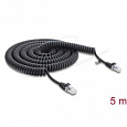 Delock Vinutý kabel rozhraní RJ45, ze zástrčky na zástrčku, Cat.5e, 5 m, černý