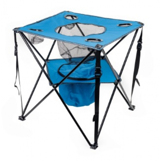 PLATINET KEMPINGOVÝ SET 2x ŽIDLE POLSTROVANÁ 55x55x44/90 CM + 1x STŮL 59x59x60 cm MODRÁ