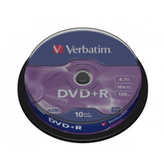 VERBATIM DVD+R(10-Pack)Spindl/MattSlvr/16x/4.7GB