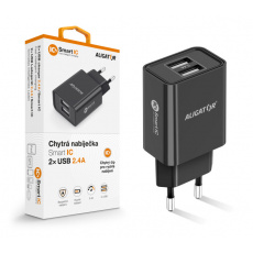 Chytrá síťová nabíječka ALIGATOR 2,4A, 2xUSB, smart IC, černá