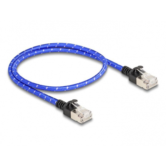 Delock Síťový kabel RJ45 s opleteným pláštěm, Cat. 6A, U/FTP Slim, 0,5 m, modrý