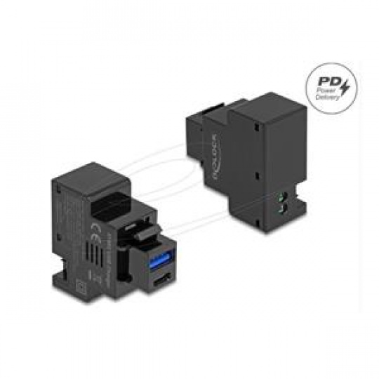 Delock Modul Keystone s nabíjecími porty USB Typ-A a USB Type-C™, PD 20 W, černá