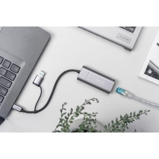 DIGITUS USB Type-C™ Gigabit Ethernet Adapter 2.5G, USB-C™ + USB A (USB3.1/3.0)