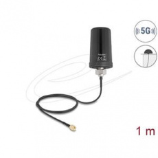 Delock 5G LTE GNSS WiFi 6 Anténa SMA samec 1,1 - 4,0 dBi všesměrová, připoj. kabel ULA100 1 m střešní montáž venkovní