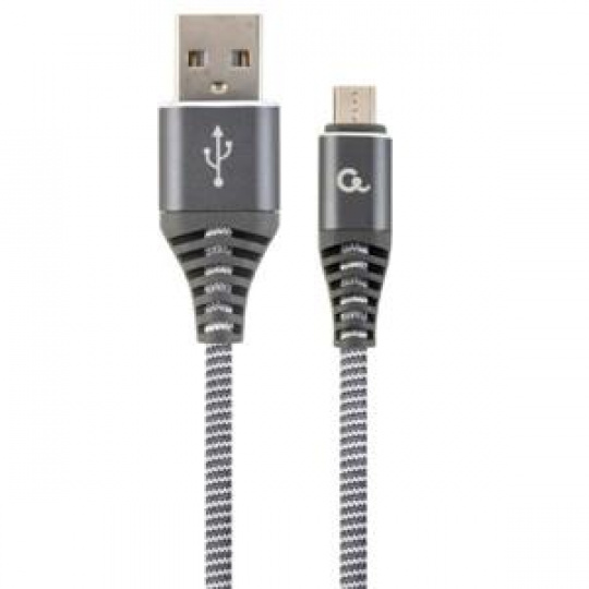 GEMBIRD prémiový nabíjecí a datový kabel Micro-USB, opletený bavlnou, 1 metr, šedo-bílý GEMBIRD prémiový nabíjecí a datový kabel Micro-USB, opletený bavlnou, 1 metr, šedo-bílý