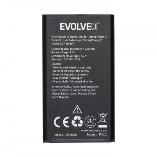 EVOLVEO orig. baterie 1800 mAh pro MaxPhone A1, StrongPhone Q1/Z4/W4 EVOLVEO orig. baterie 1800 mAh pro MaxPhone A1, StrongPhone Q1/Z4/W4