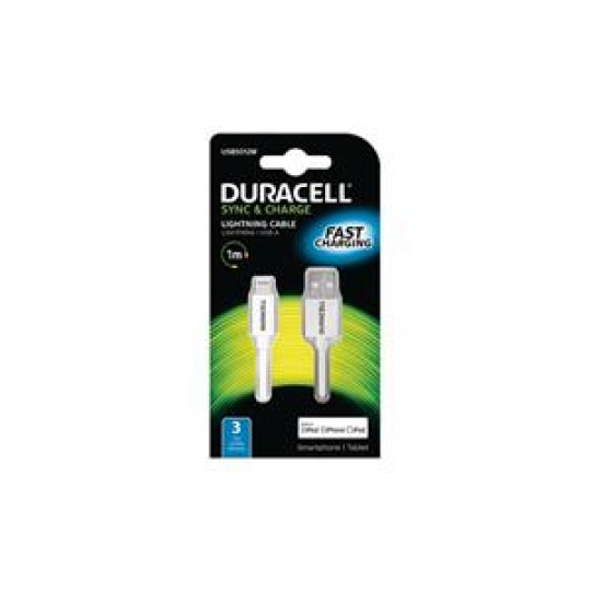 DURACELL - USB5012A - napájecí a synchronizační kabel pro Apple Lightning zařízení bílý 1m