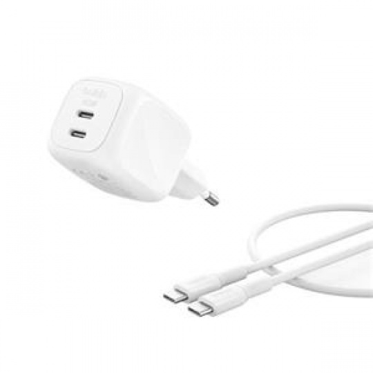Belkin BOOST CHARGE™ PRO Duální 50W USB-C Power Delivery GaN PPS nástěnná nabíječka + 1m USB-C/USB-C kabel, bílá