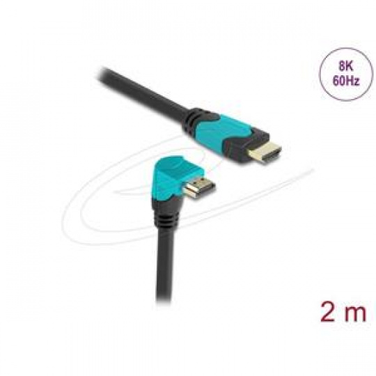 Delock High Speed HDMI kabel samec přímý na samec 90° pravoúhlý dolů 48 Gbps 8K 60 Hz 2 m Delock High Speed HDMI kabel samec přímý na samec 90° pravoúhlý dolů 48 Gbps 8K 60 Hz 2 m