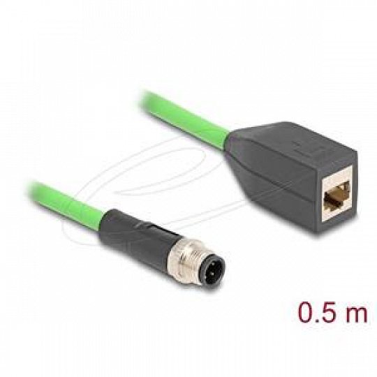 Delock Kabel M12, D-kódovaný, 4 pin, ze zástrčkového na RJ45 zásuvkový konektor, PUR (TPU), 0,5 m Delock Kabel M12, D-kódovaný, 4 pin, ze zástrčkového na RJ45 zásuvkový konektor, PUR (TPU), 0,5 m