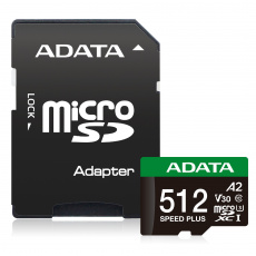 Adata Speed Plus/Micro SD/512GB/UHS-I U3 / Class 10/+ Adaptér Adata Speed Plus/Micro SD/512GB/UHS-I U3 / Class 10/+ Adaptér