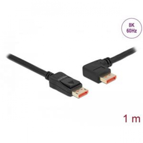 Delock DisplayPort kabel samec přímý na samec 90° pravoúhlý vlevo 8K 60 Hz 1 m