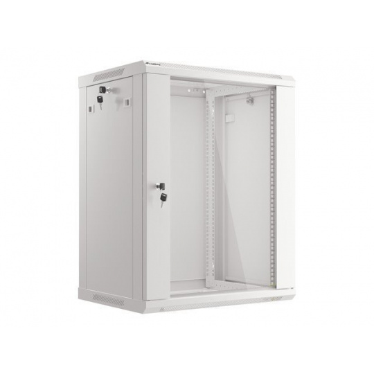 LANBERG 19" RACKOVÁ SKŘÍŇ PRO MONTÁŽ NA STĚNU 15U/600X450 (v rozloženém stavu) S PROSKLENÝMI DVEŘMI ŠEDÁ  V2