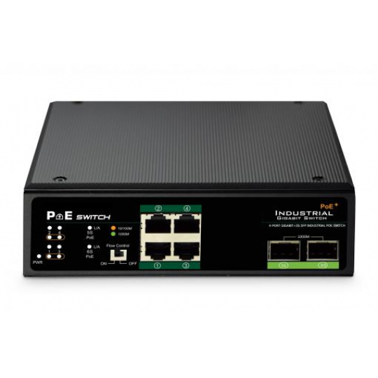 DIGITUS Industrial Gigabit Ethernet PoE+ Switch 4-port PoE + 2-port SFP, 802.3at, DIN rail