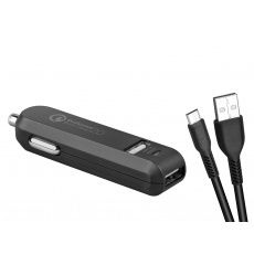 Nabíječka do auta AVACOM CarMAX 2, 2x Qualcomm Quick Charge 2.0, černá barva (micro USB kabel)