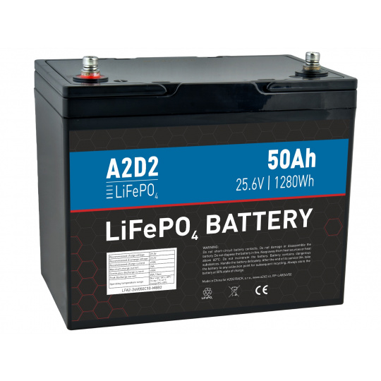 A2D2 baterie LiFePO4 25,6V 50Ah M8