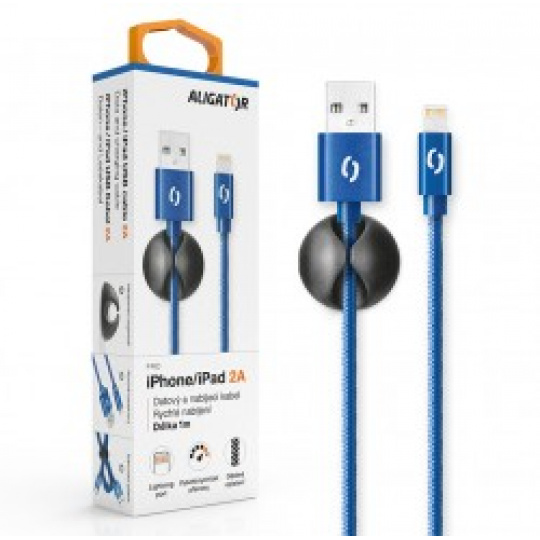 ALIGATOR PREMIUM Datový kabel 2A, Lightning modrý