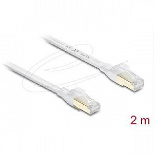Delock Plochý spojovací kabel RJ45 Cat.8.1 U/FTP, až 40 Gbps, 2 m, bílý