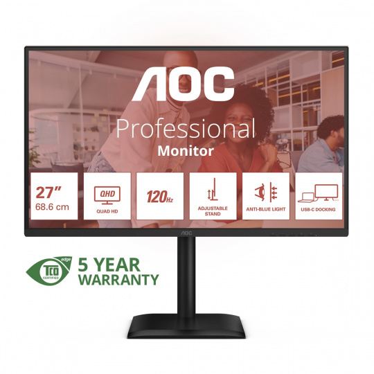 AOC/Q27E4CV/27"/IPS/QHD/120Hz/4ms/Černá/5R AOC/Q27E4CV/27"/IPS/QHD/120Hz/4ms/Černá/5R