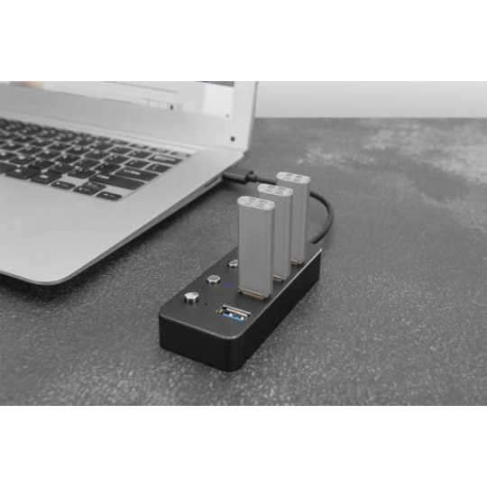 DIGITUS USB 3.0 Hub, 4 porty, přepínač Hliníkové pouzdro